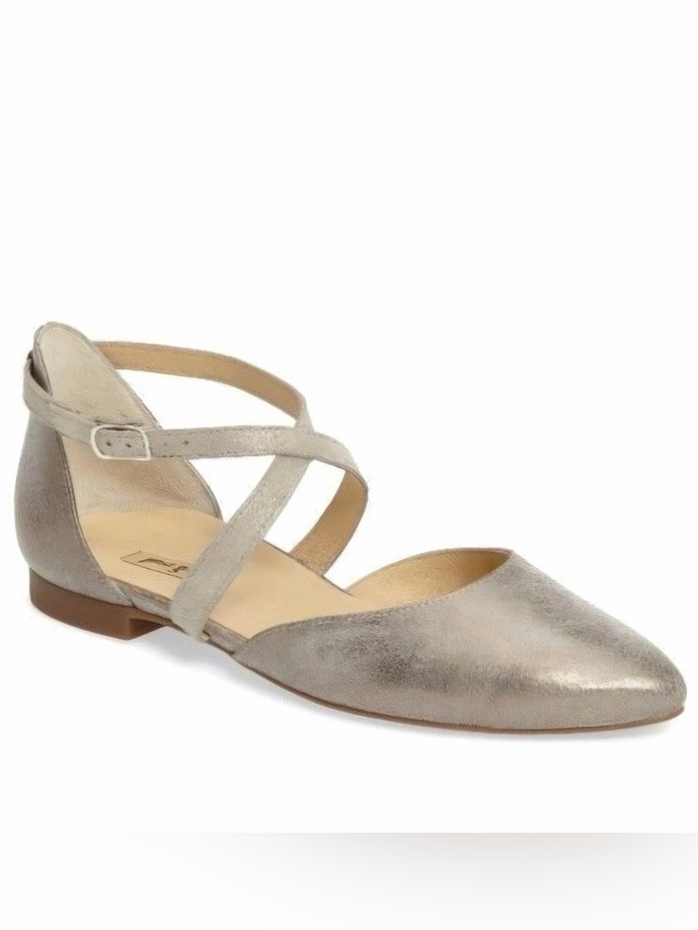 Paul Green Margo Pink Metallic Silver Leather Cross Strap Ballet Flat, Size 7.5